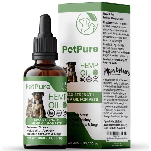 Pippa & Max Hemp Oil for Dogs and Cats & Pets - 30,000MG 30ml – Hemp Extract Made in the UK - Hip & Joint Supplement - Natural & Pure