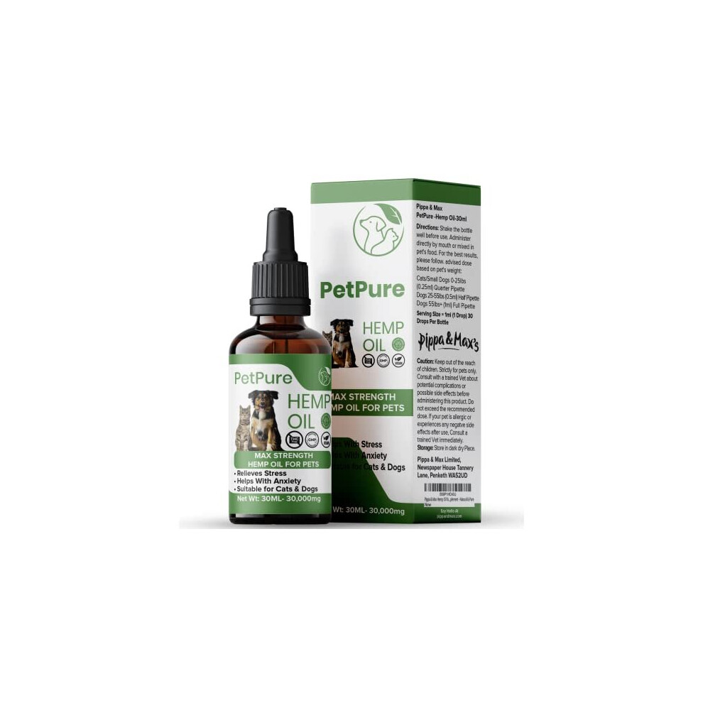 Pippa & Max Hemp Oil for Dogs and Cats & Pets - 30,000MG 30ml â Hemp Extract Made in the UK - Hip & Joint Supplement - Natural & Pure