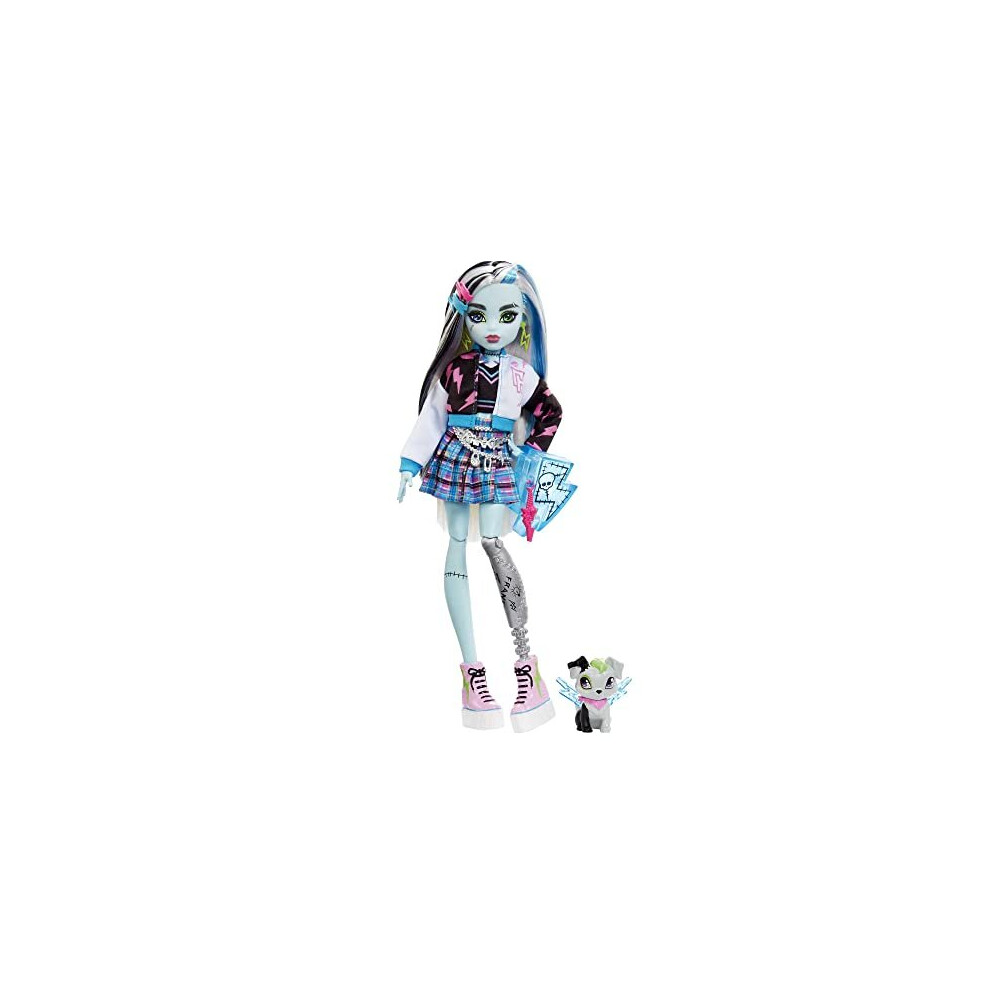 Monster High Doll, Frankie Stein with Accessories and Pet, Posable Fashion  Doll with Blue and Black Streaked Hair