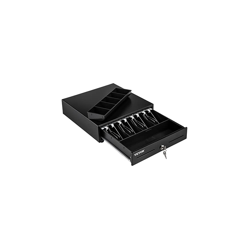 VEVOR Cash Register Drawer, 13&quot 2 Unlocking Ways, Fully Removable Design with 4 Bill 5 Coin Cash Tray, 2 Keys Included, Compact Size Cash