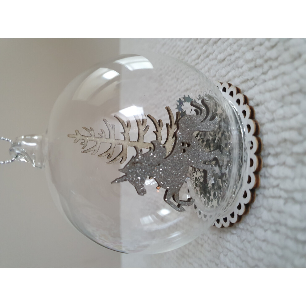 SILVER GLITTER UNICORN DOME BAUBLE