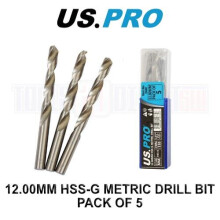 US PRO Tools 12.00MM HSS-G Metric twist Drill Bit Pack Of 5 2440