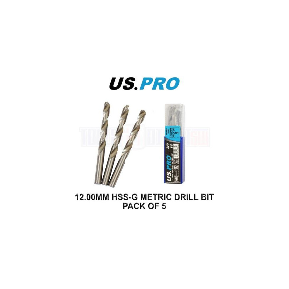 US PRO Tools 12.00MM HSS-G Metric twist Drill Bit Pack Of 5 2440