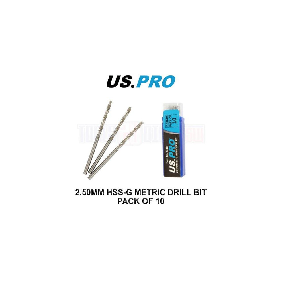 US PRO Tools 2.50MM HSS-G Metric twist Drill Bit Pack Of 10 2418