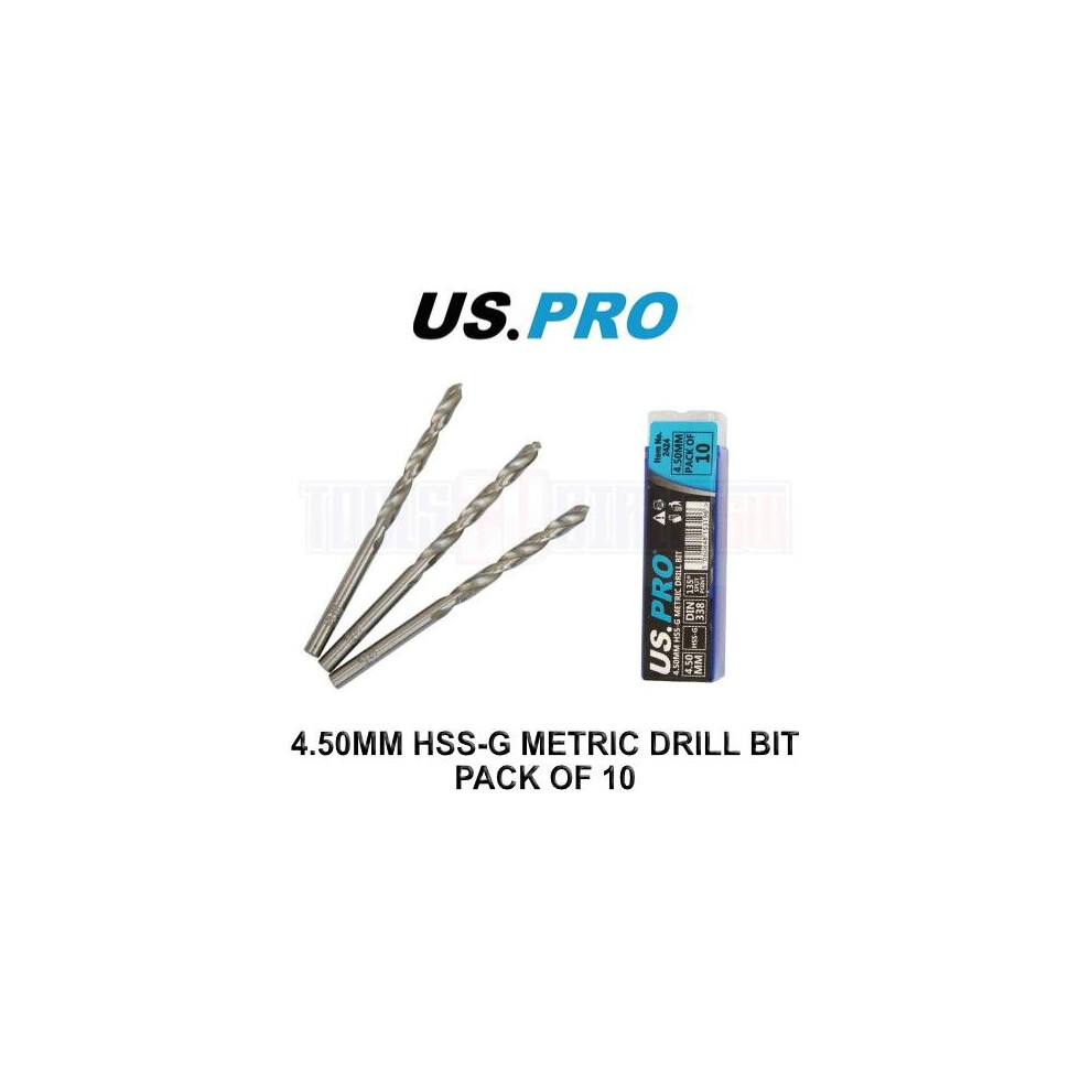 US PRO Tools 4.50MM HSS-G Metric twist Drill Bit Pack Of 10 2424