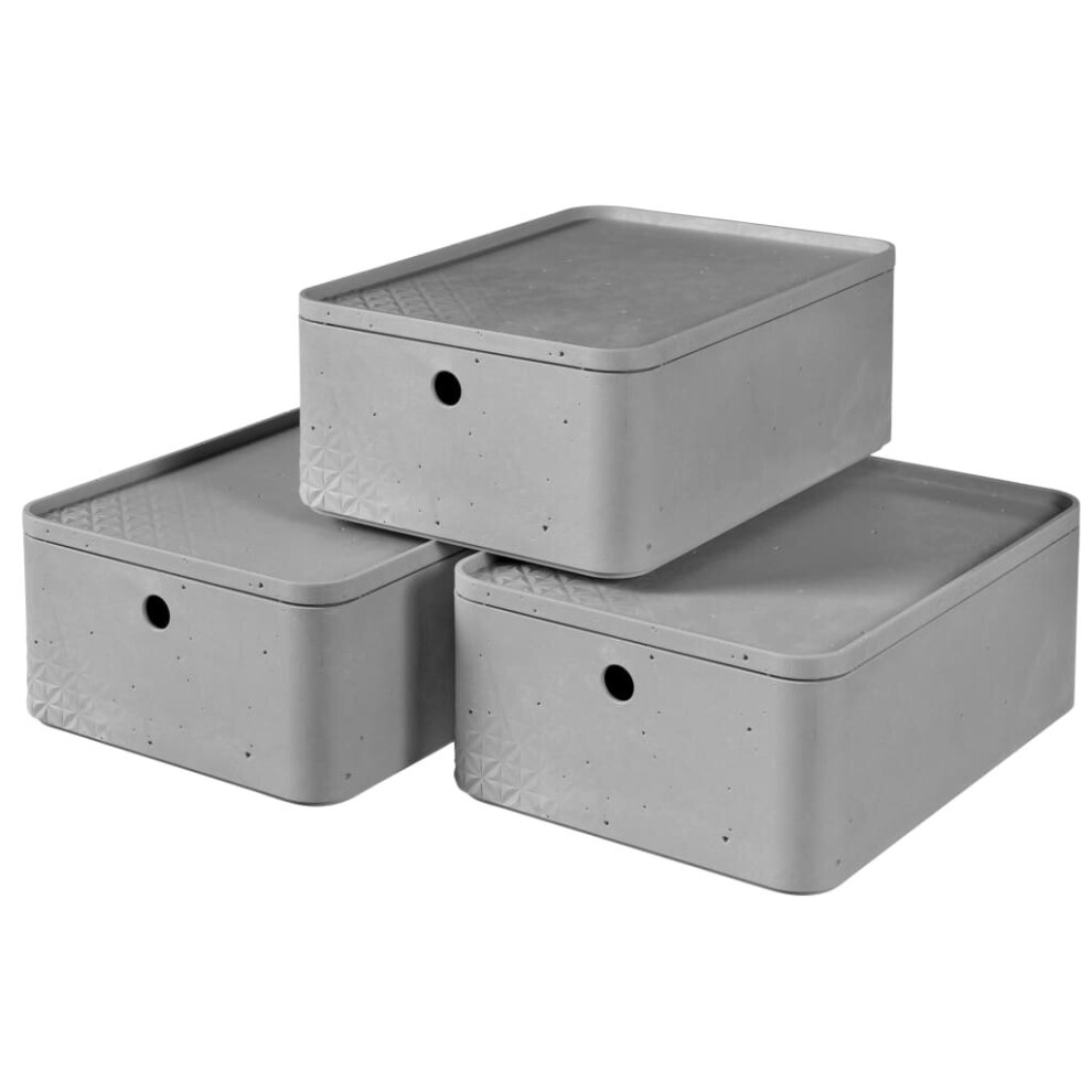 Curver 3x Storage Box Set with Lid Size M Light Grey Household Organisers