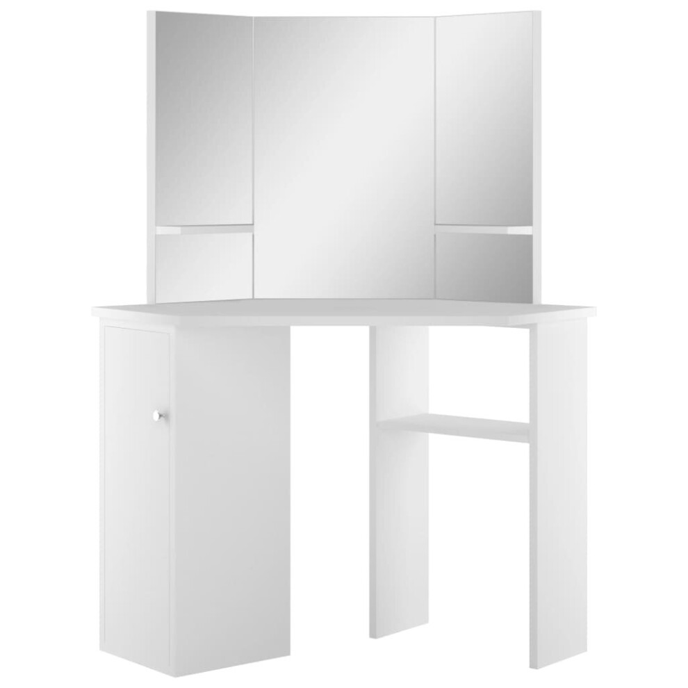 vidaXL Corner Dressing Table Cosmetic Table Make-up Table White Mirror Bedroom