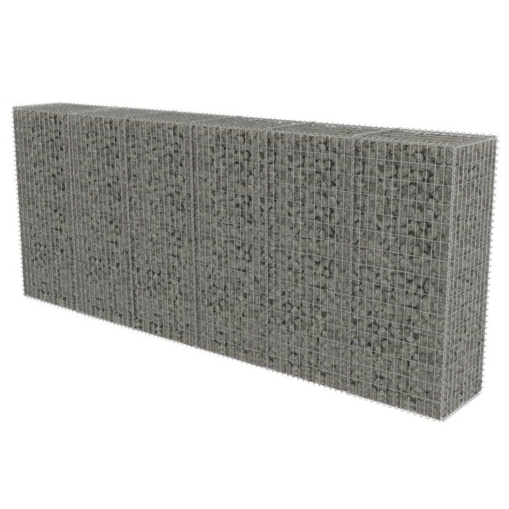 vidaXL Gabion Wall with Covers Galvanised Steel 300x50x150cm Stone Basket Cage