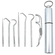 Metal Toothpicks Stainless Steel Reusable Pocket Toothpick Holder Keychain Design