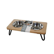 Rosewood Raised Wood Dog Bowl for Small and Medium Dogs and Cats With a Sturdy Elevated Stand and Two Stainless Steel Water and Food Bowls, Medium