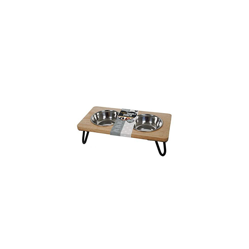 Rosewood Raised Wood Dog Bowl For Small And Medium Dogs And Cats With A Sturdy Elevated Stand And Two Stainless Steel Water And Food Bowls, Medium