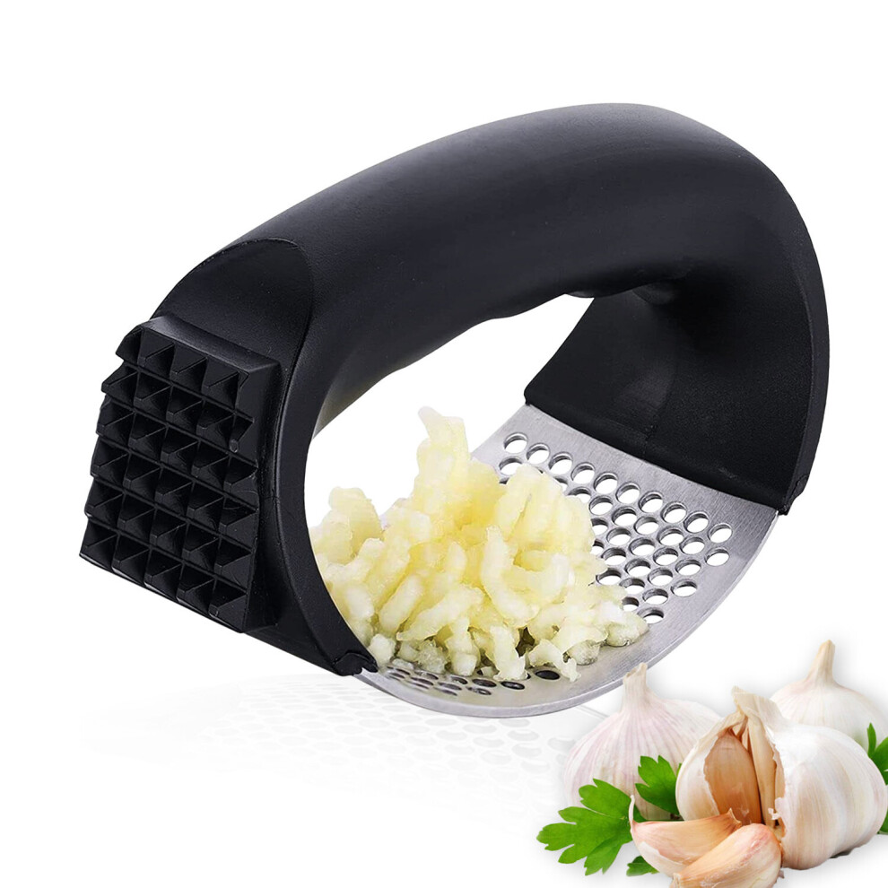 (Black) AEX Garlic Press Chopper Crusher Manual Ginger Mincer Stainless Steel