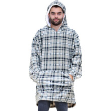 (One Size, Grey Tartan) Men's Ladies Oversized Hoodie Printed Snuggle