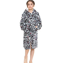 (5-6 Years, White) Girls Boys Leopard Print Bathrobe Hooded Swim Beach