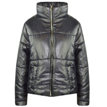 (7-8 Years, Black) Girls Wetlook Padded Quilted Puffer Bubble Jacket