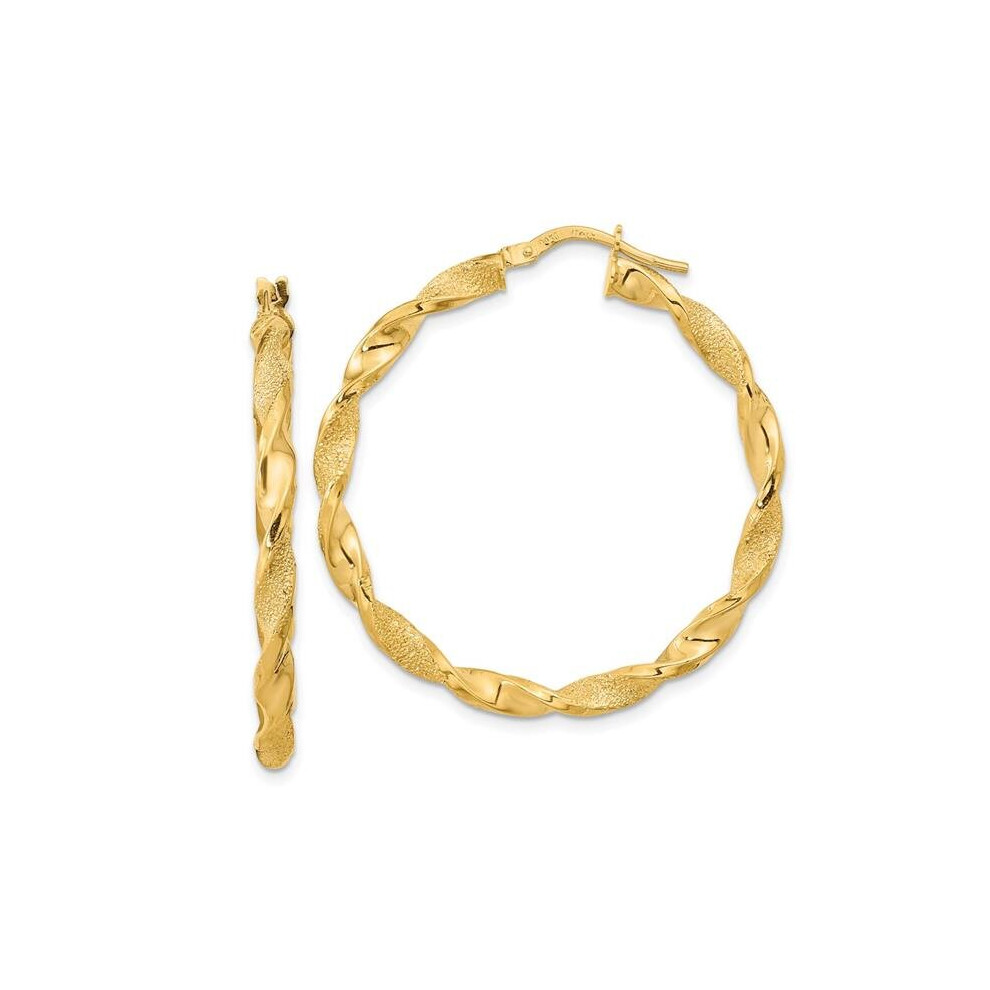 14K Yellow Gold Polished & Textured Twisted Hoop Earrings