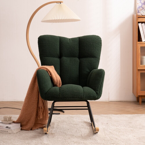 (Dark Green) Teddy Tufted Upholstered Rocking Chair Padded Seat 1