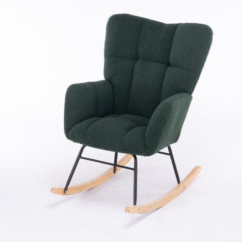 (Dark Green) Teddy Tufted Upholstered Rocking Chair Padded Seat 2