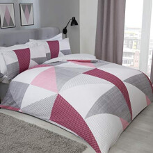 Sleepdown Splice Geometric Plum Grey Soft Easy Care Poly Cotton Duvet Cover Quilt Bedding Set with Pillowcases - Super King (260cm x 220cm)
