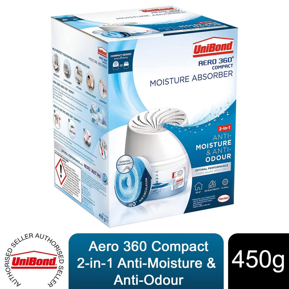 UniBond AERO 360 Compact Dehumidifier with Refill Tab, 450g