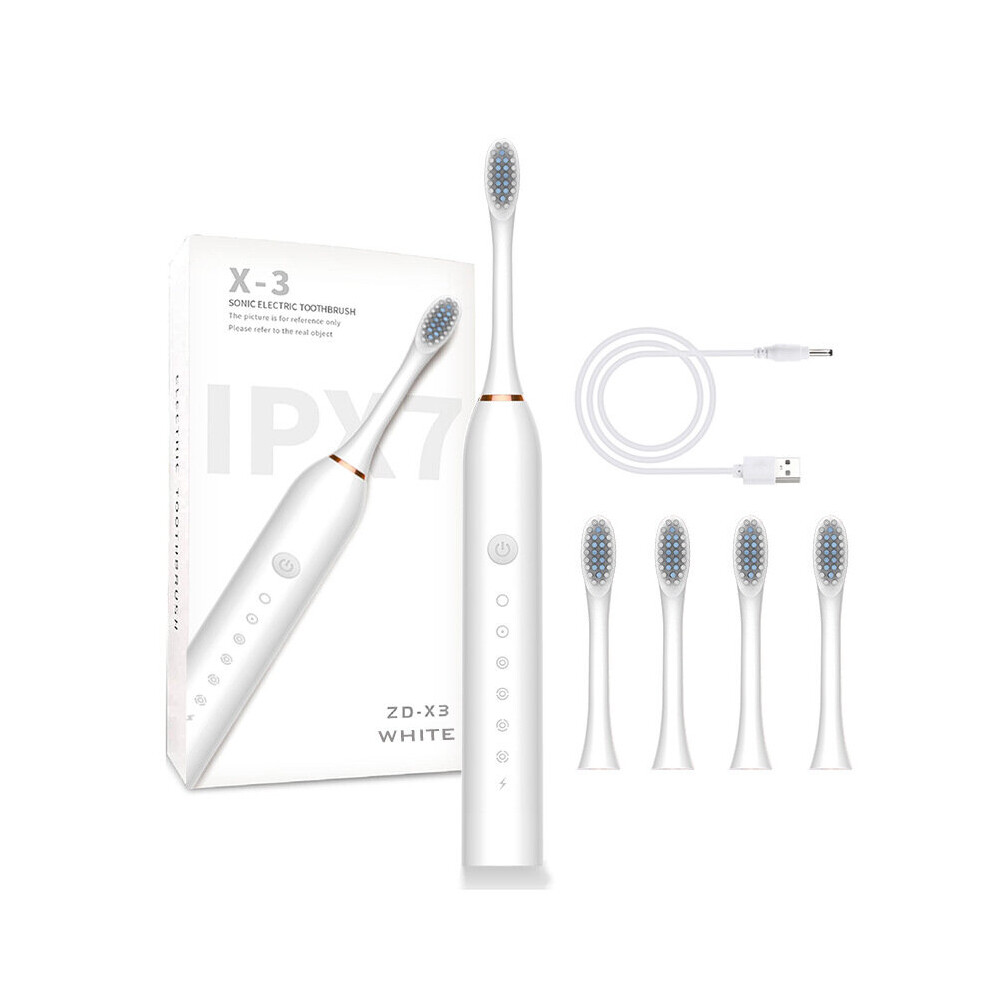 White ( - 4 Brush Heads) Sonic Electric Toothbrush Adult Soft Bristles Gift