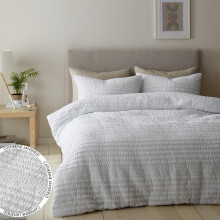 (Single) Catherine Lansfield Lennon Stripe Duvet Cover Bedding Bed Set White