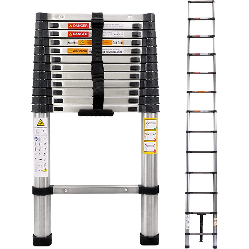 (3.8M without Roof Hooks) Telescopic Extendable Ladder 2.6M 3.2M 3.8M 4.4M 5M 6.2M Telescopicing Ladder with Roof Hooks EN131 Standard