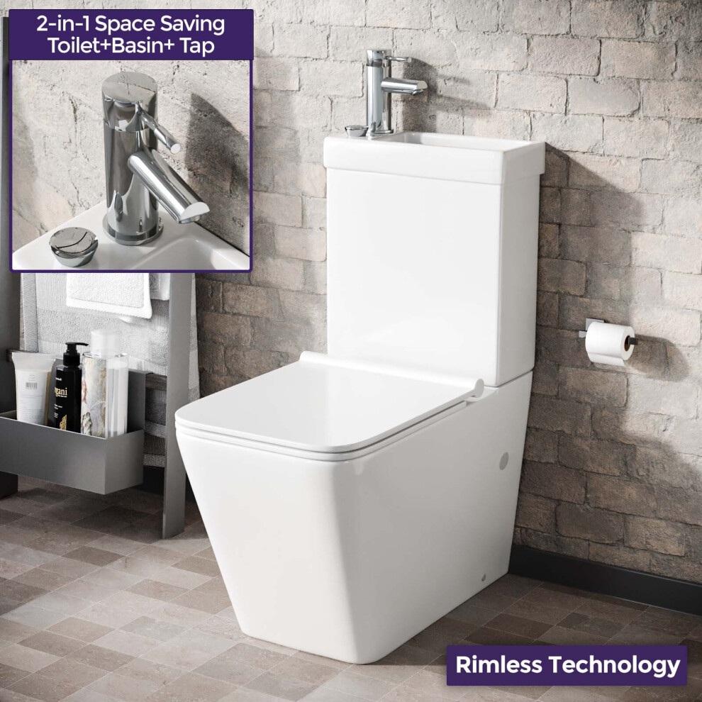2 In 1 Combo Rimless Toilet & Basin Combined Cloakroom Basin Tap Waste Set | Nova 6040119603024