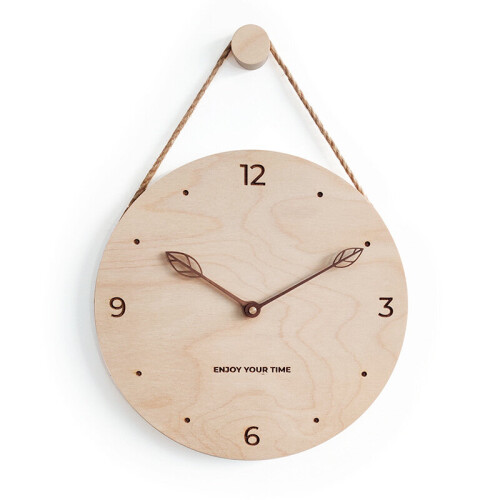 (Tape scale, Fallen leaves) Wooden hanging rope clock simple creative clock 1