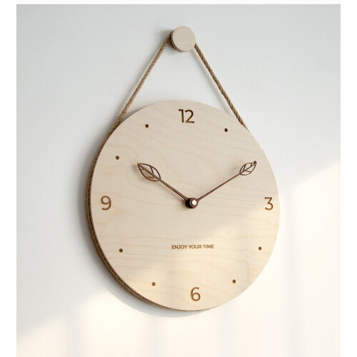 (Tape scale, Fallen leaves) Wooden hanging rope clock simple creative clock 2