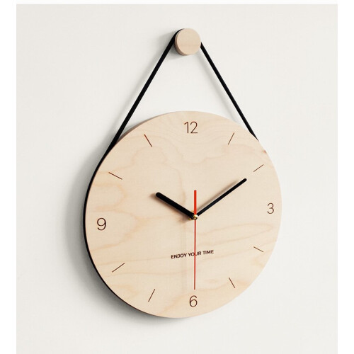 (Tape scale, Elegant cool black) Wooden hanging rope clock simple creative clock 2