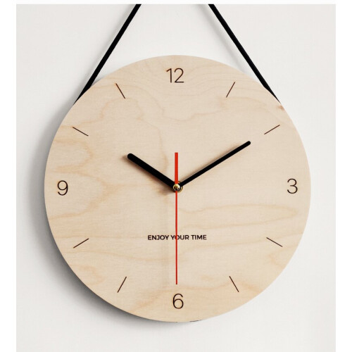 (Tape scale, Elegant cool black) Wooden hanging rope clock simple creative clock 1