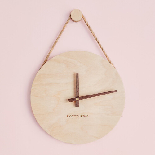 (No scale, Classic edition) Wooden hanging rope clock simple creative clock