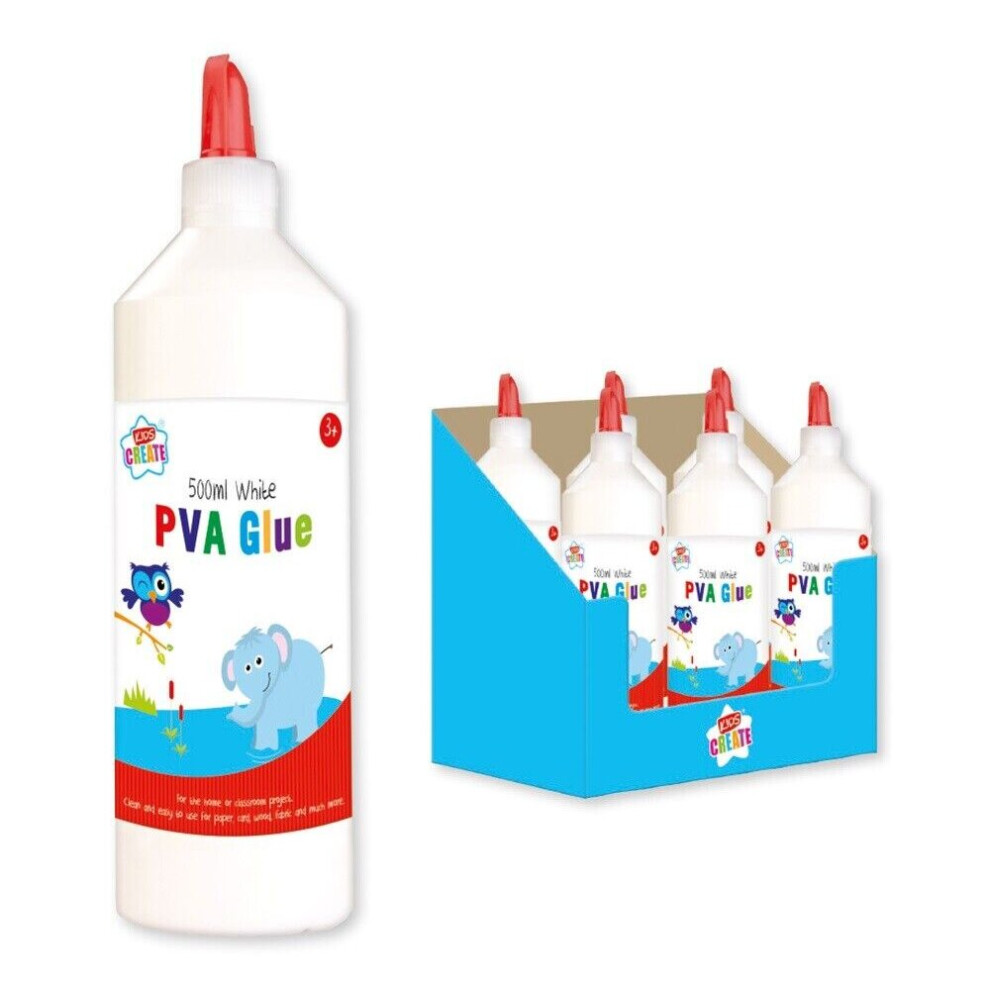 White 500ml PVA Glue Childrens Craft School Adhesive Dries Clear On Card Fabric Wood