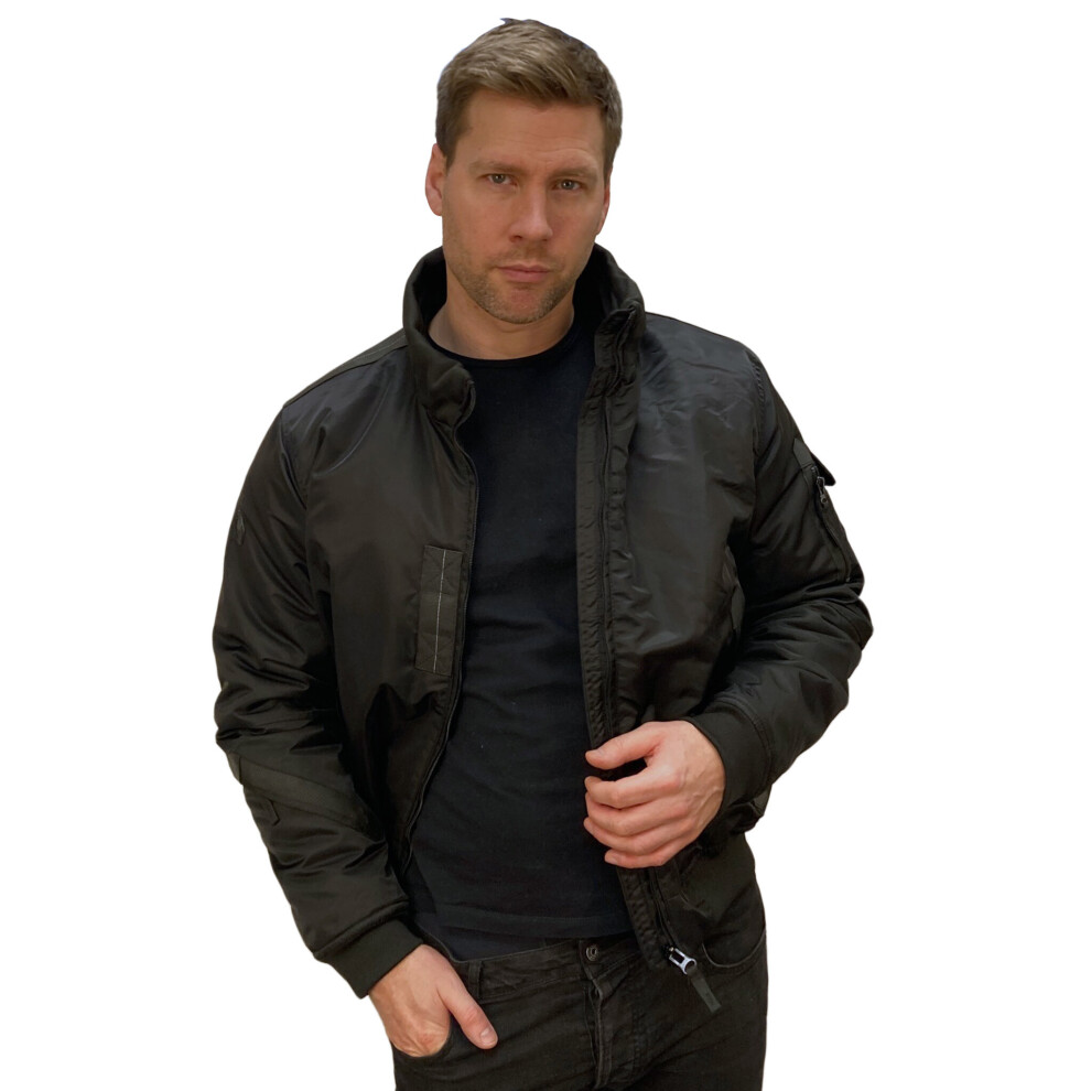 (L, Black) Men's Pulsar Hooded Removable Goggle Hood Panel Bomber Jacket