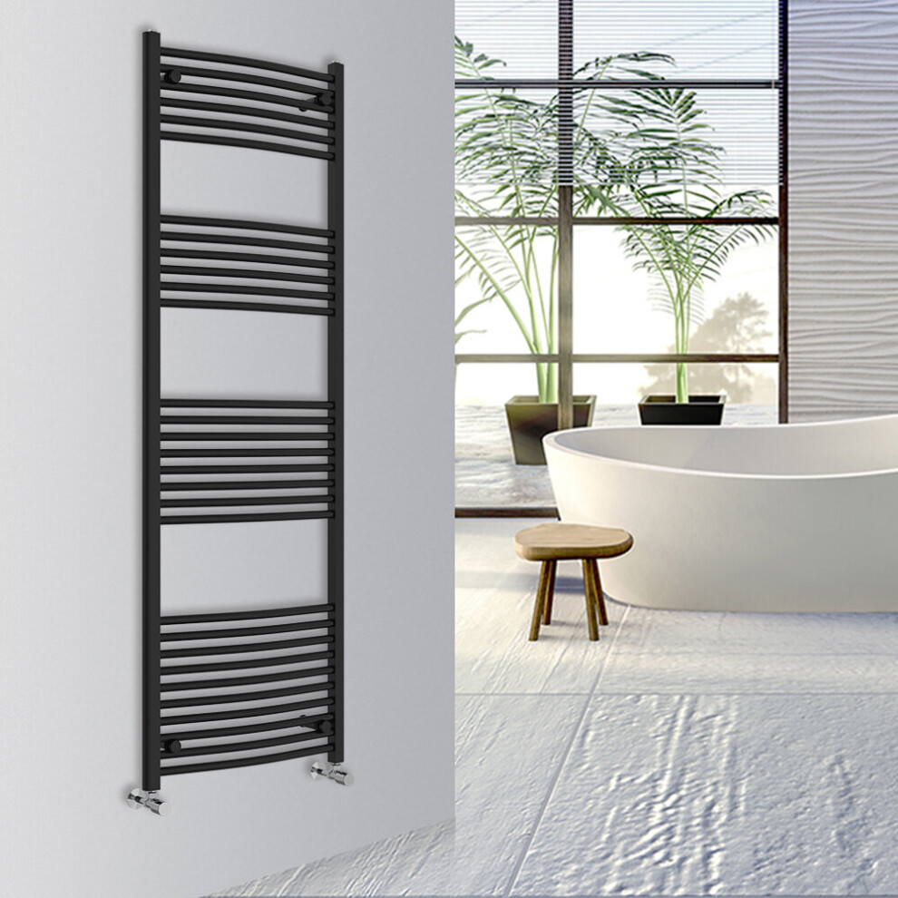 (Black, 1800x600mm) Warmehaus Curved Bathroom Heated Towel Rail Warmer Radiator Central Heating