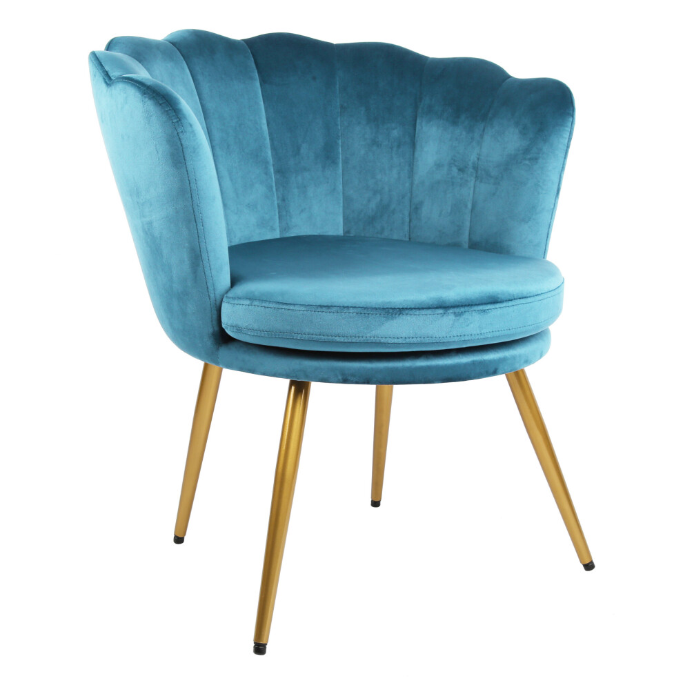 Genesis Flora Accent Chair with Petal Back Scallop Armchair in Velvet - Teal