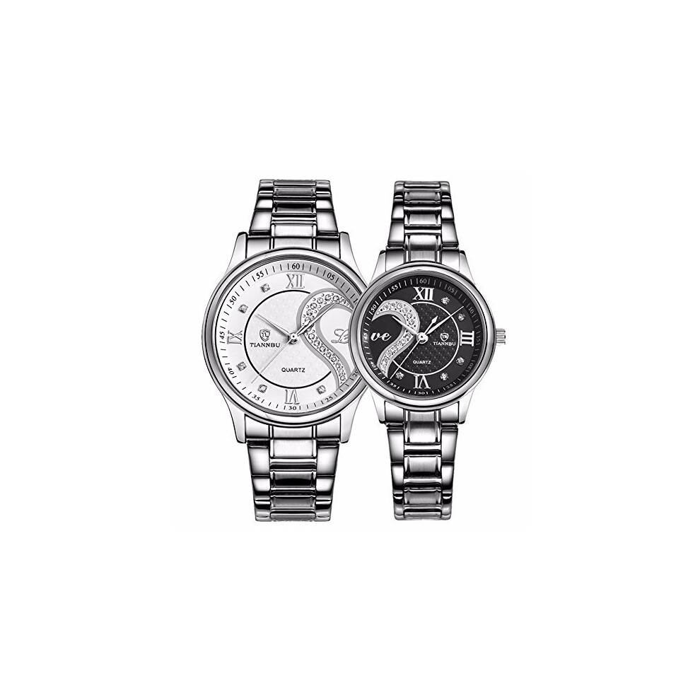 Photos - Wrist Watch DREAMING Q&P Fq-102 Stainless Steel Romantic Pair His and Hers  for Men Women Set of 2 (White&Black)