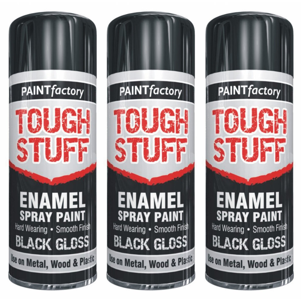 3x400ml TOUGH STUFF Enamel Black Gloss Spray Paint DIY Wood Craft Art
