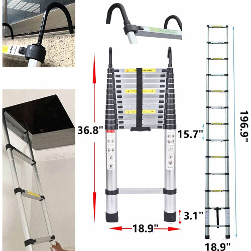 5M Heavy-Duty Portable Telescopic Aluminium Ladder - Multi-Purpose, Extendable, Lightweight & Compact 2