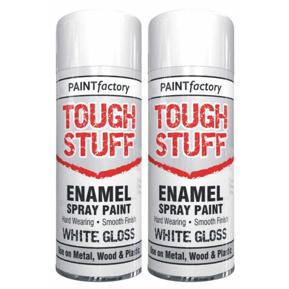 2 x 400ML Tough Stuff Enamel Spray Paint White Gloss Wood Plastic Art