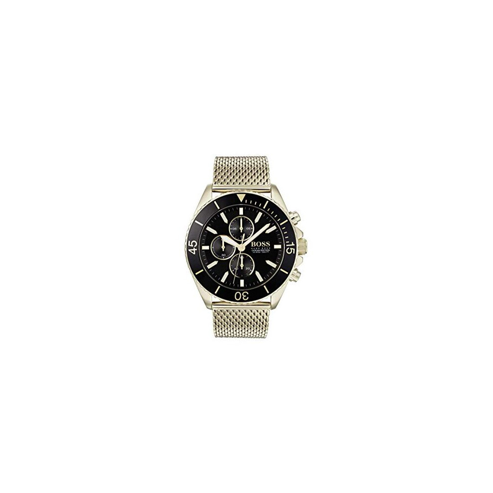 BOSS Ocean Edition, Chrono Quartz Gold Plated and Mesh Bracelet Casual Watch, Yellow, Men, 1513703, Yellow, Chronograph