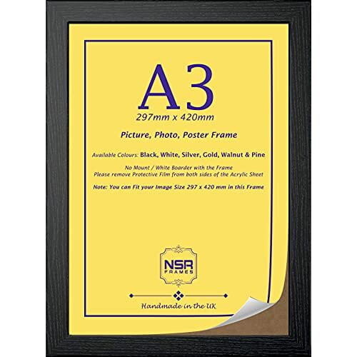 A3 Frame - MDF Wooden Effect Frame with Styrene Front - Photo Frame, Picture Frame, Poster Frame, Wall Mountable, Flat Shape (Pine)