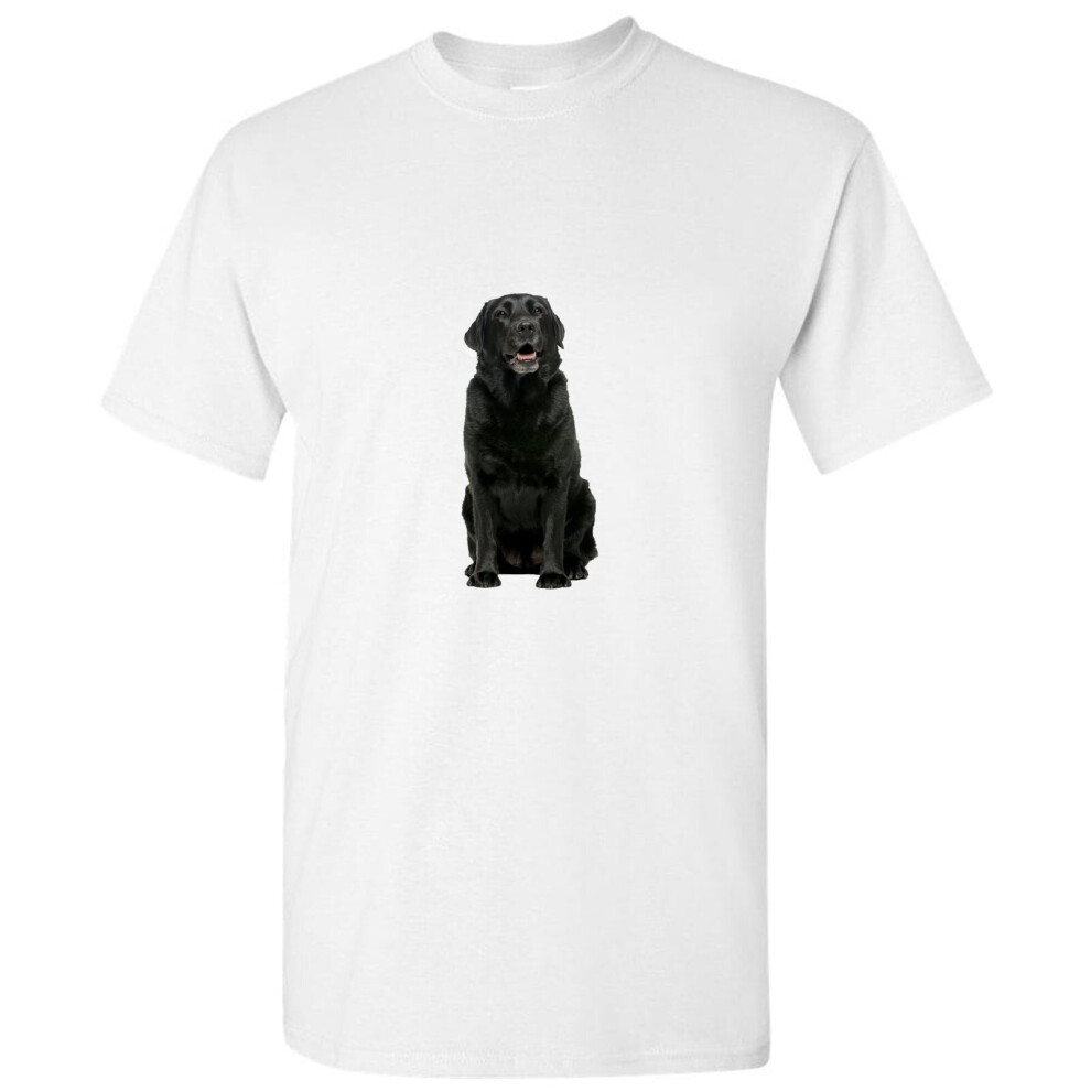 (L) Cute Black Labrador Dog White Men T Shirt Tee Top