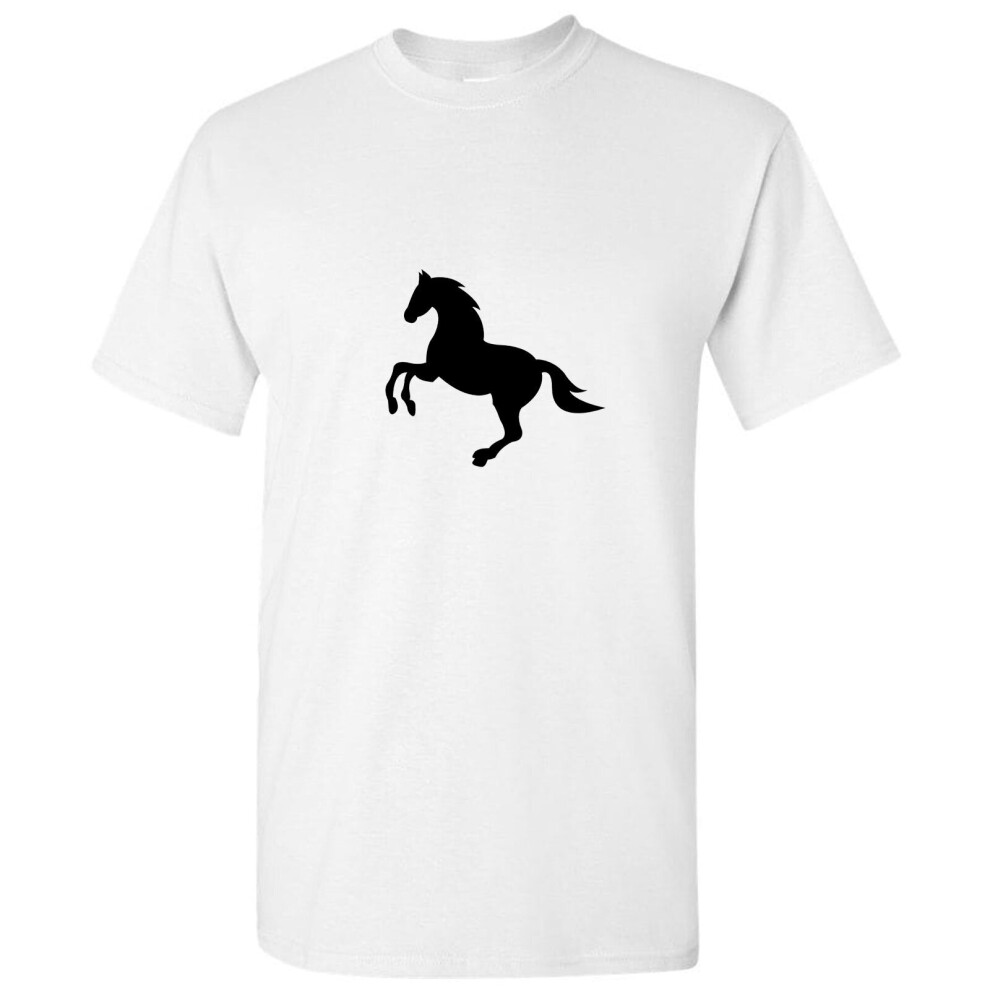 (White, L) Cool Classic Vintage Running Wild Black Horse Mustang Pony Men T Shirt Tee Top