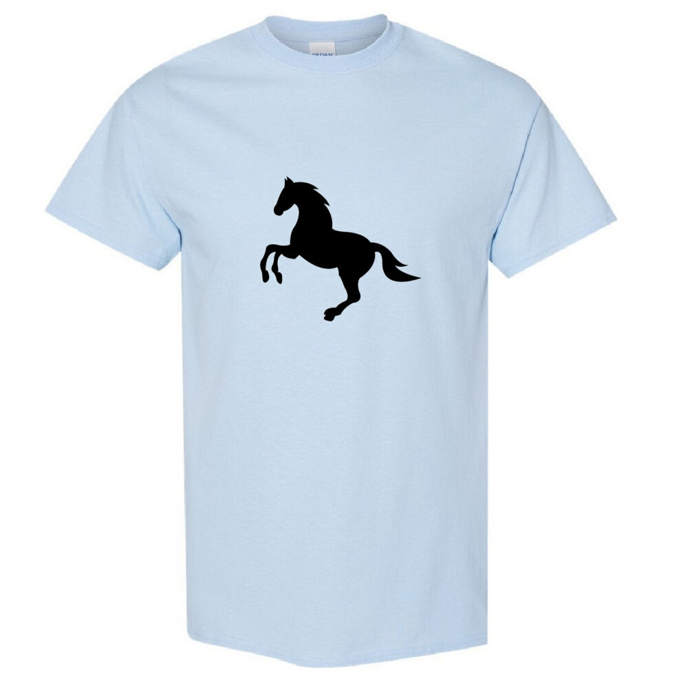 (Light Blue, L) Cool Classic Vintage Running Wild Black Horse Mustang Pony Men T Shirt Tee Top