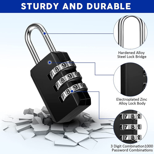 50 Pieces Small Combination Lock 3 Digit Combination Lock Small Padlock 2