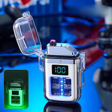 (Luminous White) Electric Lighter Dual Arc Waterproof Rechargeable Lighter With Battery Indicator