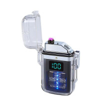 (Black) Electric Lighter Dual Arc Waterproof Rechargeable Lighter With Battery Indicator
