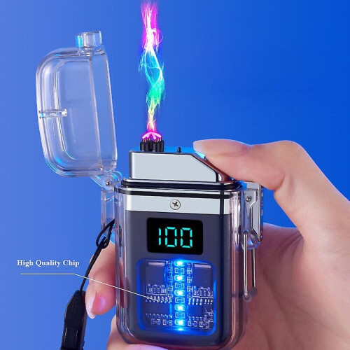(Black) Electric Lighter Dual Arc Waterproof Rechargeable Lighter With Battery Indicator 1